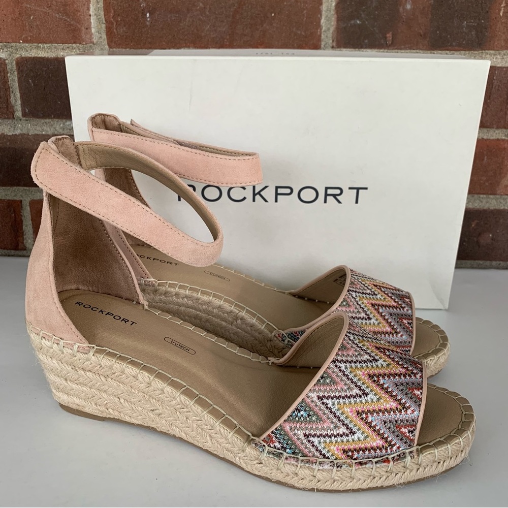 Rockport Womens Marah taupe Ankle Strap wedge espadrille sandals US 10 M - Picture 1 of 8